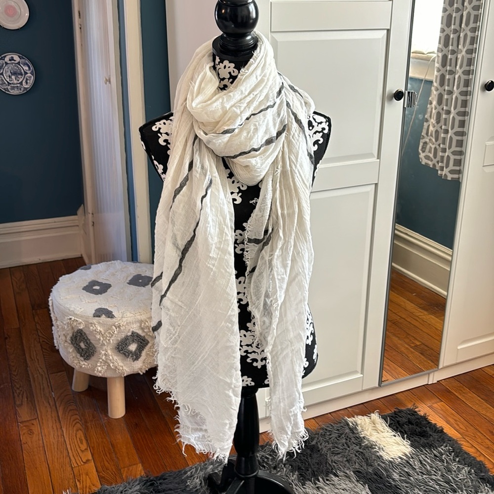 Big Fluffy White with Gray Stripes Scarf